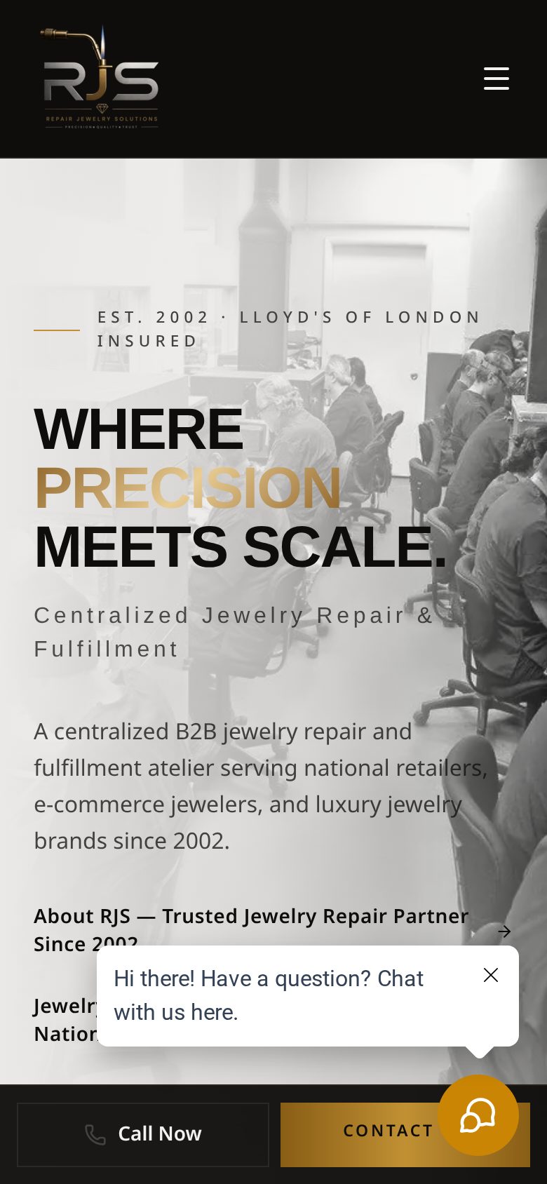 Repair Jewelry Solutions website, mobile view