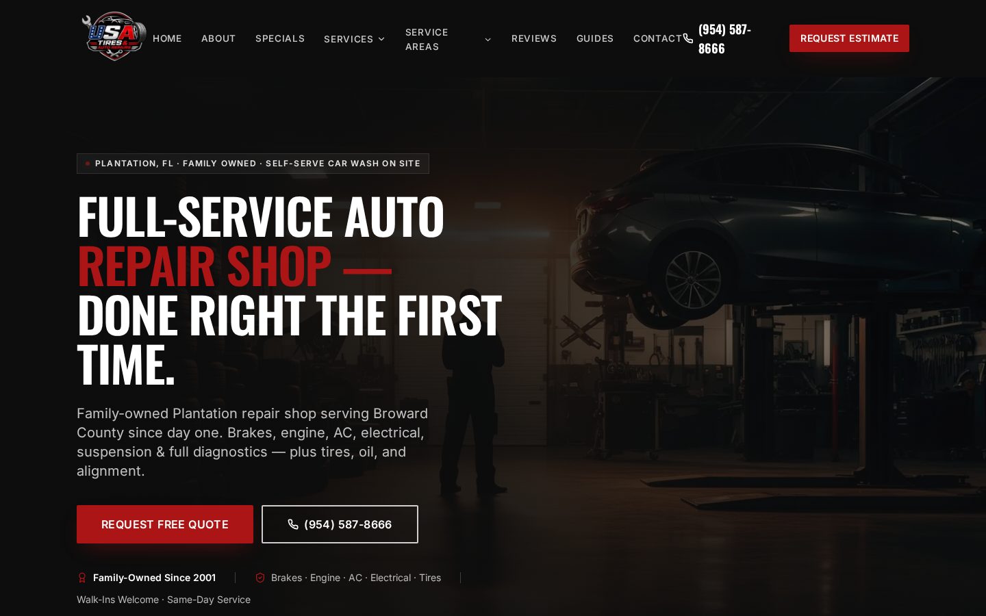 USA Tires and Automotive website, desktop view