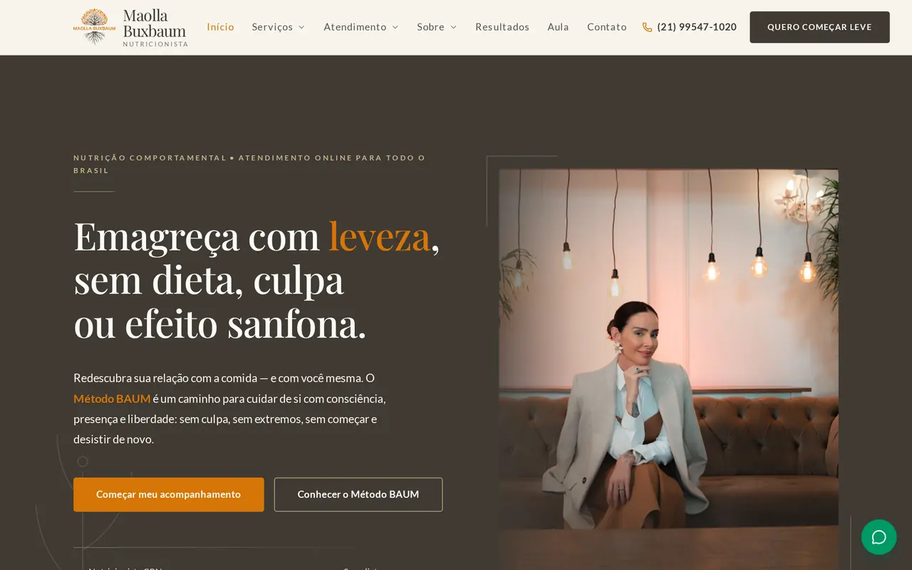 Homepage of the Nutricionista Maolla website