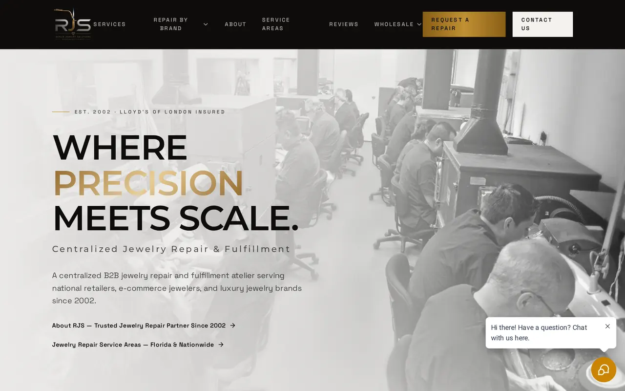 Homepage of the Repair Jewelry Solutions website