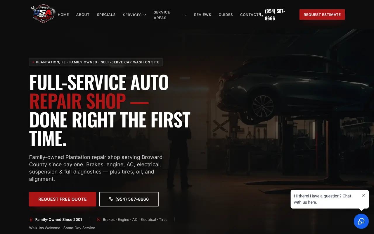 Homepage of the USA Tires & Auto Repair website